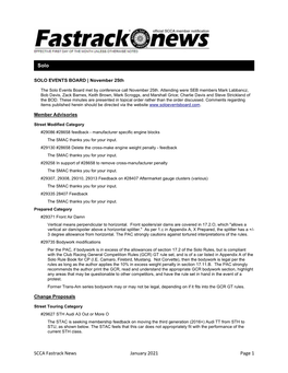 SCCA Fastrack News January 2021 Page 1 Solo