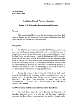 Administration's Paper on Review of Self-Financing Post-Secondary