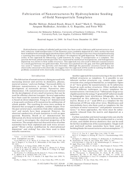 Fabrication of Nanostructures by Hydroxylamine Seeding of Gold Nanoparticle Templates