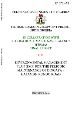 FEDERAL GOVERNMENT of NIGERIA Public Disclosure Authorized