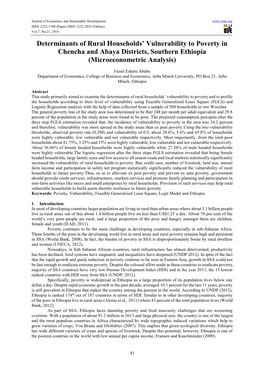 Determinants of Rural Households' Vulnerability to Poverty in Chencha