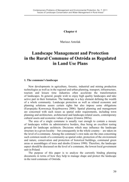 Landscape Management and Protection in the Rural Commune of Ostróda As Regulated in Land Use Plans