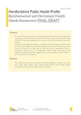 Hertfordshire Public Health Profile Borehamwood and Hertsmere Health Needs Assessment FINAL DRAFT