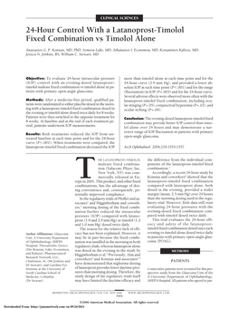 24-Hour Control with a Latanoprost-Timolol Fixed Combination Vs Timolol Alone