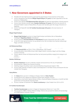 1. New Governors Appointed in 5 States