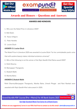 Awards and Honors – Questions and Answers