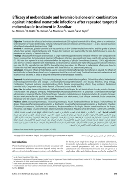 Efficacy of Mebendazole and Levamisole Alone Or in Combination Against Intestinal Nematode Infections After Repeated Targeted Mebendazole Treatment in Zanzibar M