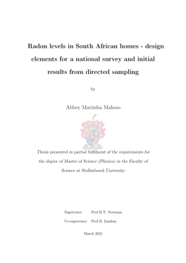 Radon Levels in South African Homes - Design Elements for a National Survey and Initial Results from Directed Sampling