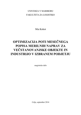 Optimizacija Poti Mesečnega Popisa Merilnih Naprav Za Večstanovanjske Objekte in Industrijo V Izbranem Podjetju