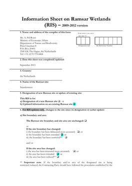 Information Sheet on Ramsar Wetlands (RIS) – 2009-2012 Version