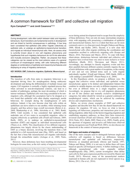 A Common Framework for EMT and Collective Cell Migration Kyra Campbell1,2,* and Jordi Casanova1,2,*