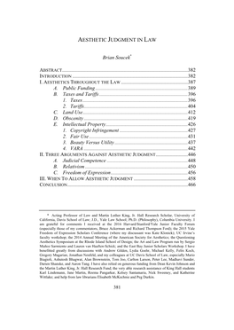 AESTHETIC JUDGMENT in LAW Brian Soucek* ABSTRACT