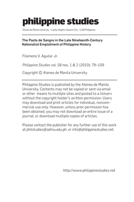 Pacto De Sangre in the Late Nineteenth-Century Nationalist Emplotment of Philippine History