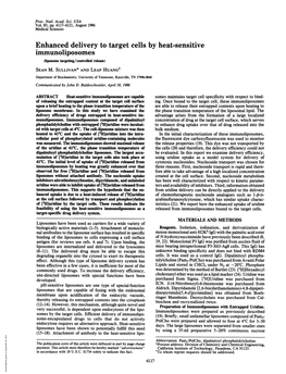 Enhanced Delivery to Target Cells by Heat-Sensitive Immunoliposomes (Liposome Targeting/Controlled Release) SEAN M