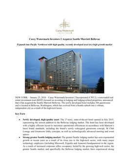 Carey Watermark Investors 2 Acquires Seattle Marriott Bellevue