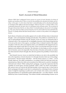Kant's Account of Moral Education