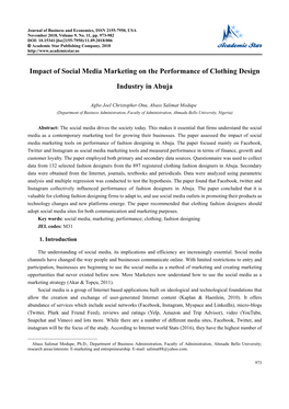 Impact of Social Media Marketing on the Performance of Clothing Design