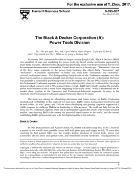 The Black & Decker Corporation (A): Power Tools Division