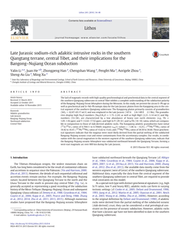 Late Jurassic Sodium-Rich Adakitic Intrusive Rocks in the Southern Qiangtang Terrane, Central Tibet, and Their Implications for the Bangong–Nujiang Ocean Subduction