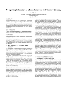 Computing Education As a Foundation for 21St Century Literacy