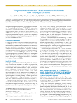 Things We Do for No Reason™: Rasburicase for Adult Patients with Tumor Lysis Syndrome