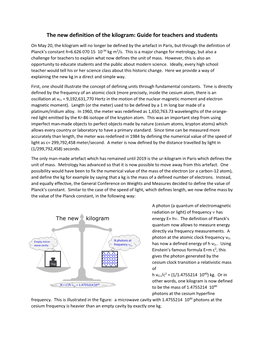 The New Definition of the Kilogram: Guide for Teachers and Students