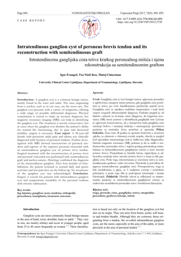 Intratendinous Ganglion Cyst of Peroneus Brevis Tendon and Its