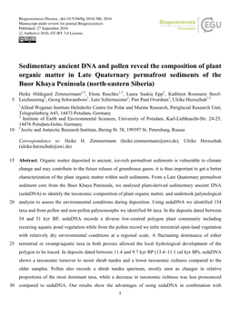 Sedimentary Ancient DNA and Pollen Reveal the Composition of Plant Organic Matter in Late Quaternary Permafrost Sediments Of