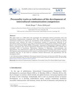 Personality Traits As Indicators of the Development of Intercultural Communication Competence