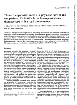 Thoracoscopy: Assessment of a Physician Service and Comparison of a Flexible Bronchoscope Used As a Thoracoscope Wi-Th a Rigid Thoracoscope