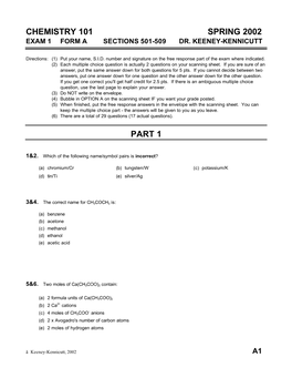 Chemistry 101 Spring 2002 Part 1