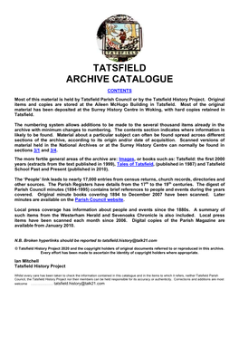 Tatsfield Archive Catalogue