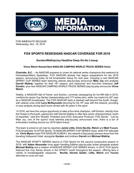 Fox Sports Redesigns Nascar Coverage for 2016