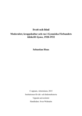 Modernitet, Kroppskultur Och Ras I Gymniska Förbundets Tidskrift Gymn, 1928-1932