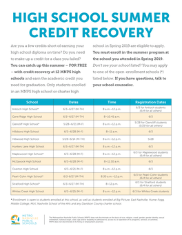 High School Summer Credit Recovery