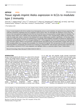 Tissue Signals Imprint Aiolos Expression in Ilc2s to Modulate Type 2 Immunity