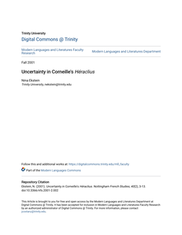 Uncertainty in Corneille's <Em>Héraclius</Em>