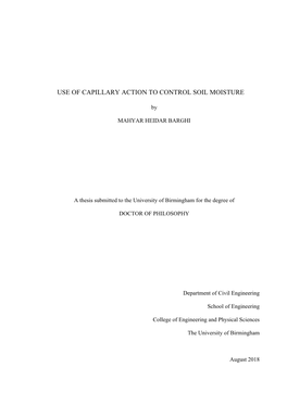 Use of Capillary Action to Control Soil Moisture