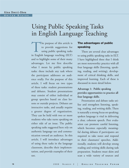 Using Public Speaking Tasks in English Language Teaching