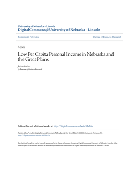 Low Per Capita Personal Income in Nebraska and the Great Plains John Austin by Bureau of Business Research