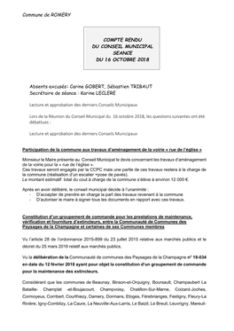 Commune De ROMERY COMPTE RENDU DU CONSEIL MUNICIPAL