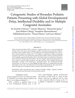 Cytogenetic Studies of Rwandan Pediatric Patients Presenting with Global Developmental Delay, Intellectual Disability And/Or Multiple