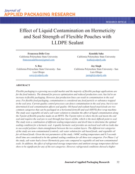 Effect of Liquid Contamination on Hermeticity and Seal Strength of Flexible Pouches with LLDPE Sealant PREFACE API 2015