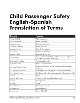 Child Passenger Safety English-Spanish Translation of Terms