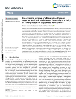 Colorimetric Sensing of Chlorpyrifos Through Negative Feedback