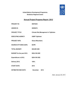 Annual Project Progress Report 2012