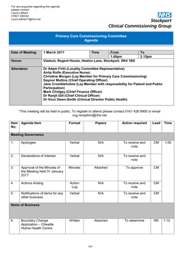 Primary Care Commissioning Committee Agenda Pack