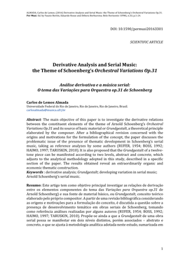 Derivative Analysis and Serial Music: the Theme of Schoenberg's