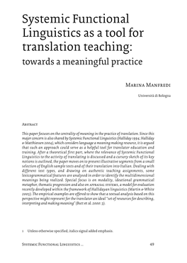 Systemic Functional Linguistics As a Tool for Translation Teaching: Towards a Meaningful Practice