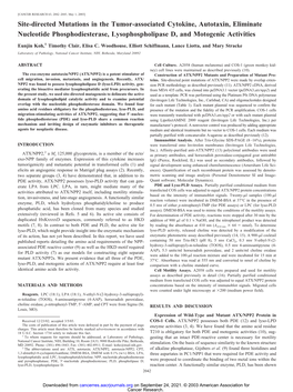 Site-Directed Mutations in the Tumor-Associated Cytokine, Autotaxin, Eliminate Nucleotide Phosphodiesterase, Lysophospholipase D, and Motogenic Activities